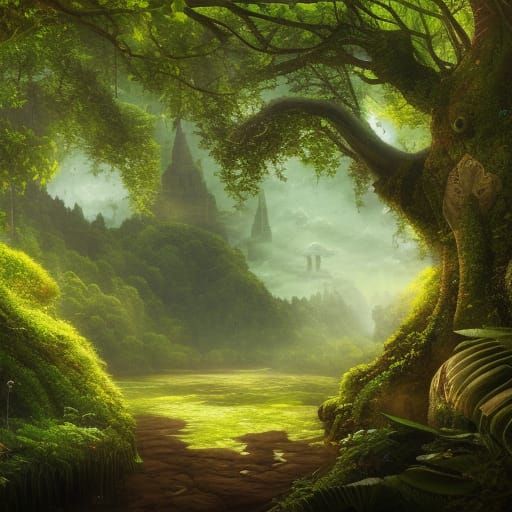 Lush Green Leaves in a Fantasy Concept Art