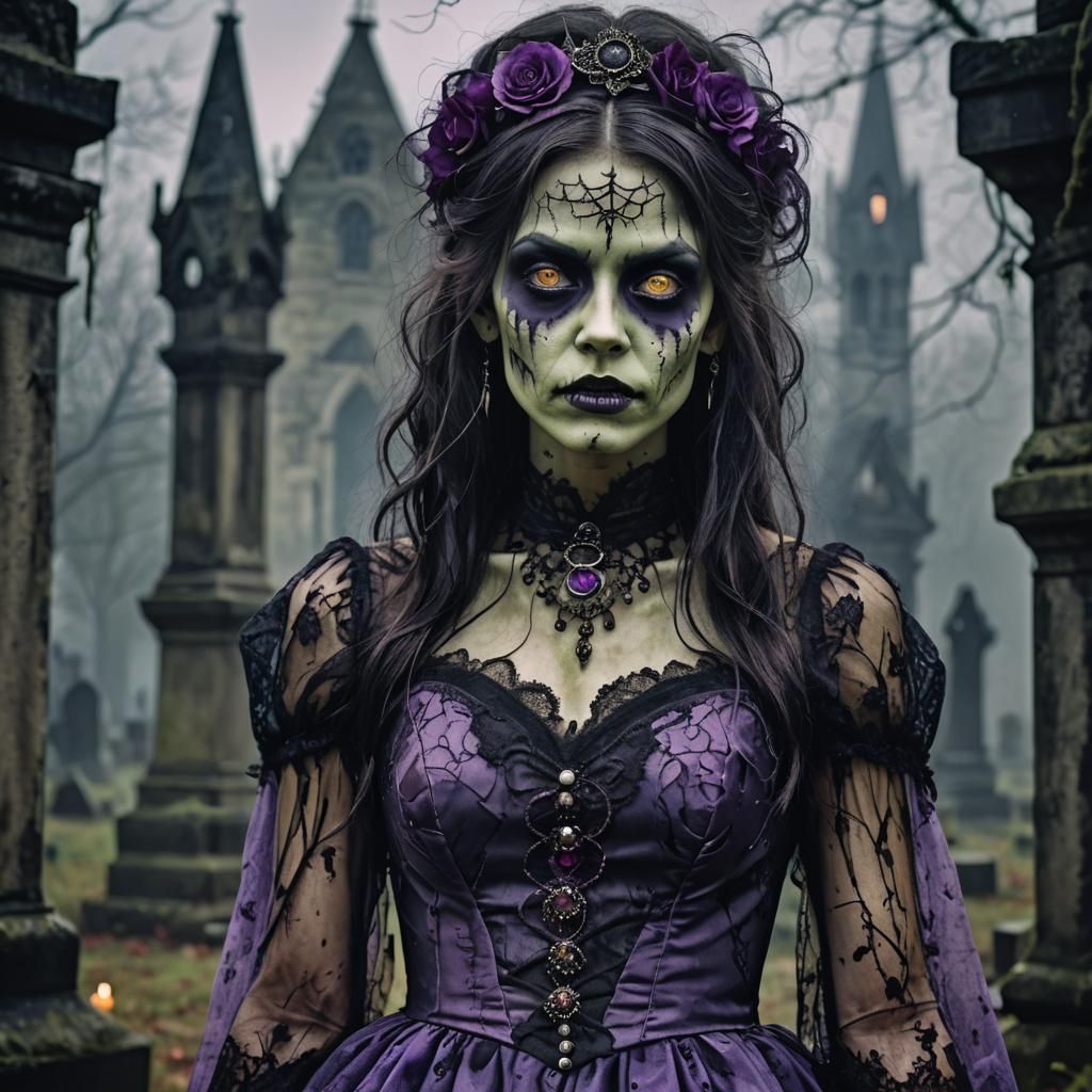 Zombie Prom Queen Portrait in Gothic Art Style
