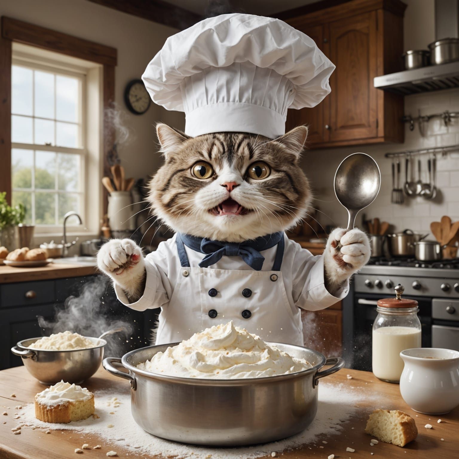 Whimsical Cat Chef Creates Flour Cloud in Kitchen