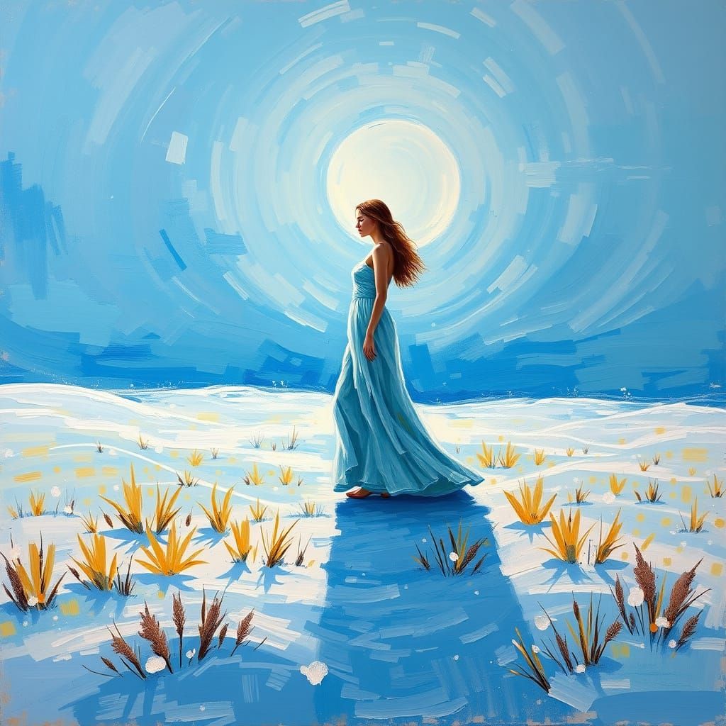 Serenely Majestic Female Figure in Azure Hues and Soft Paste...