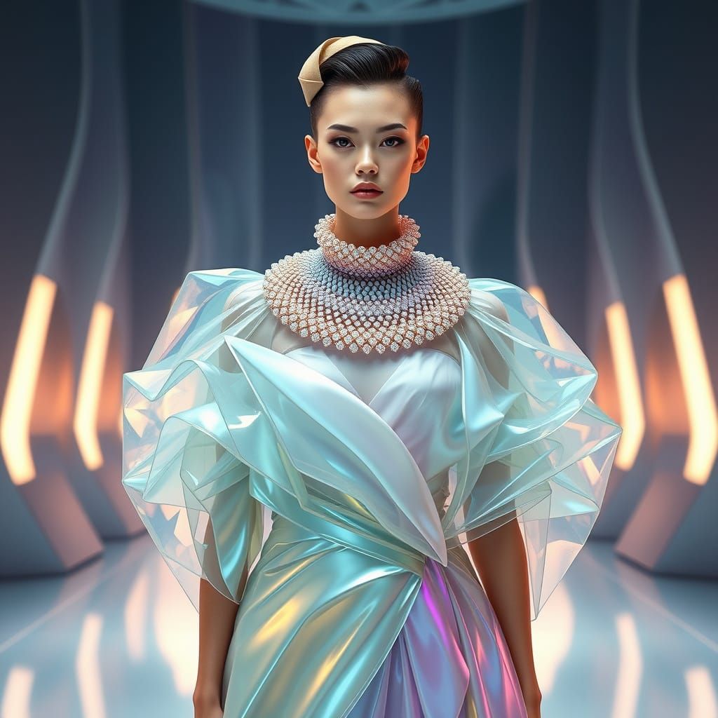 Ethereal Fashion Goddess in Cyberpunk Attire