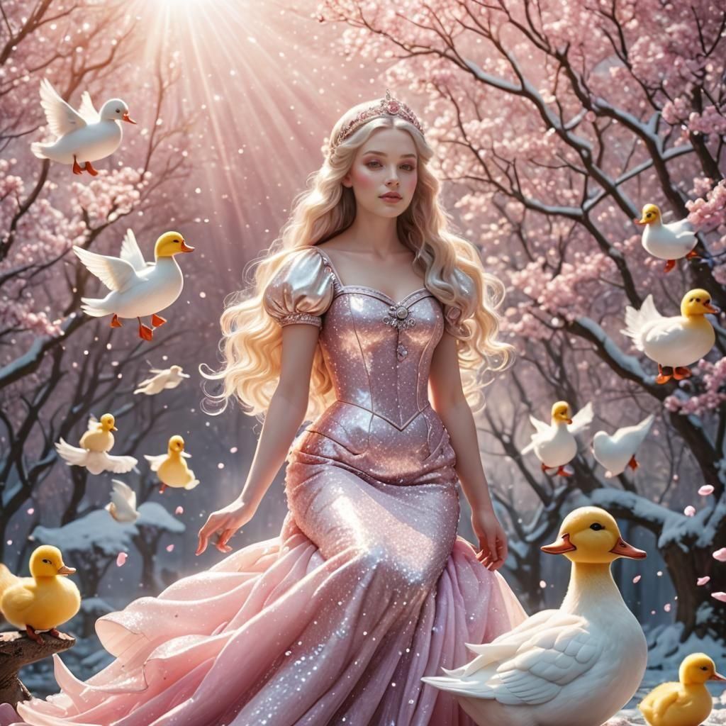 Snow White Space Mermaid with Ducks and Sparkles