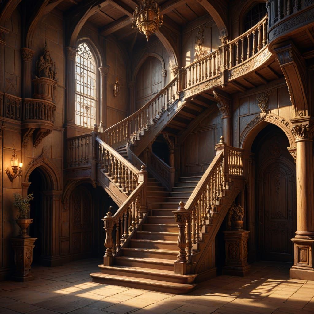 Wooden Staircase in Castle: Fantasy Concept Art