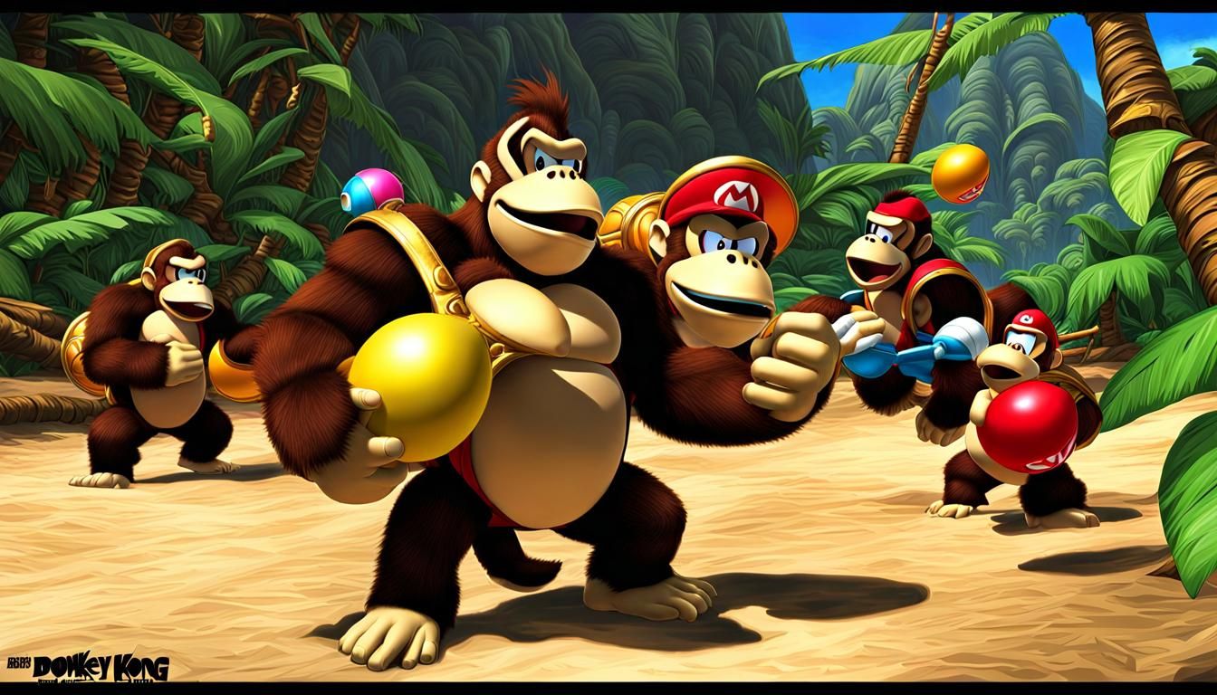 Donkey Kong and Bowser Turtle Shell Battle