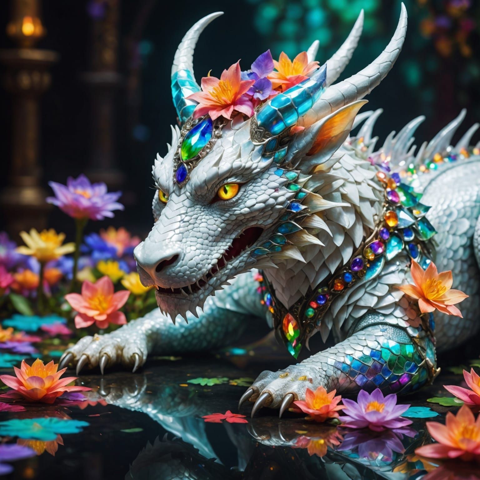 Iridescent Dragon-Skin Queen with Diamonds