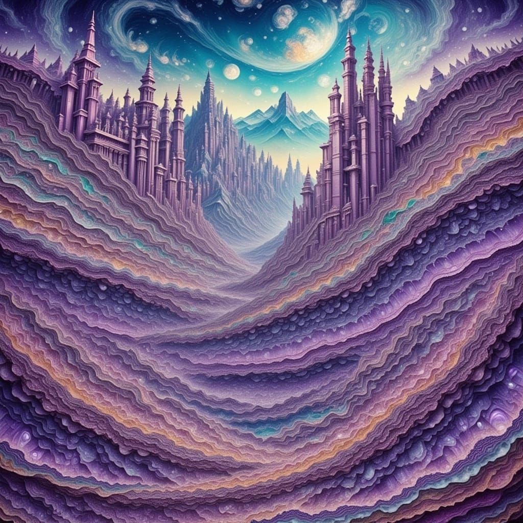 Whimsical Purple Castles Floating in the Sky