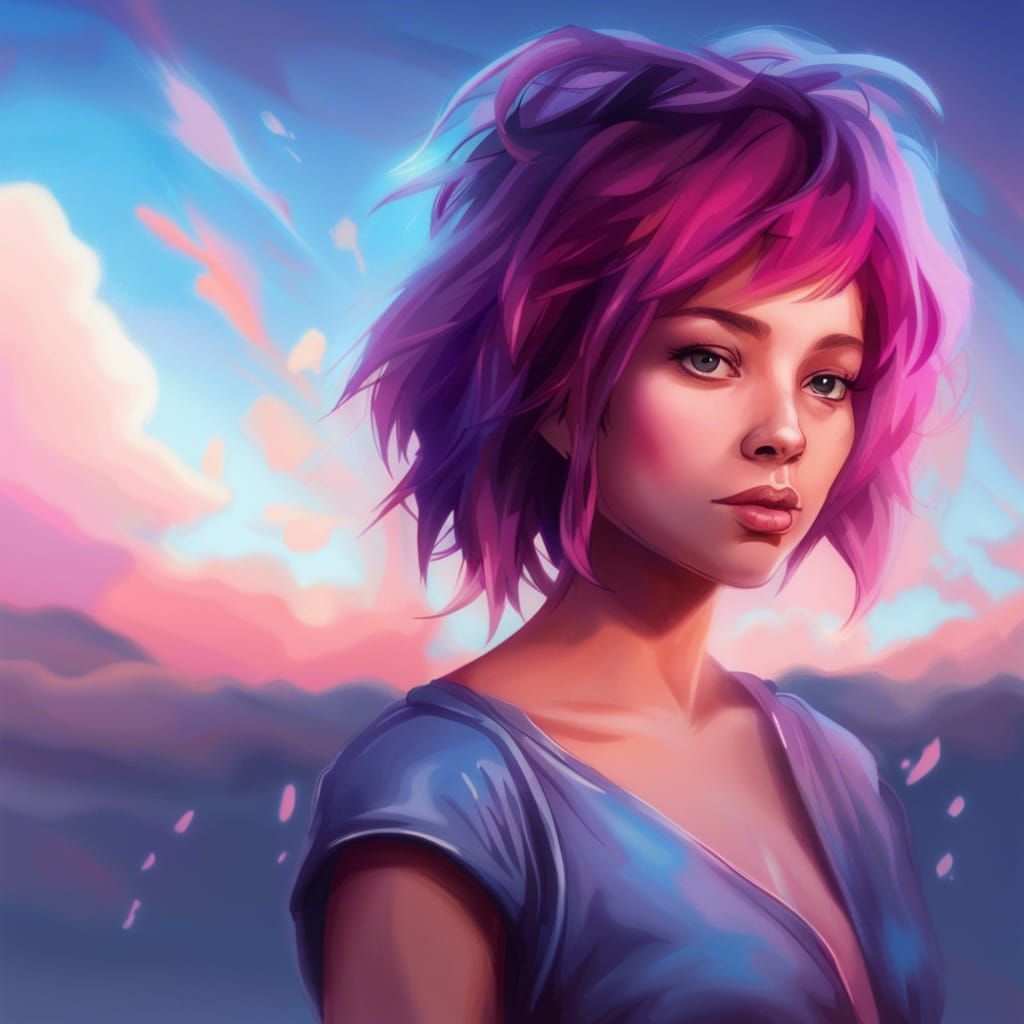 Ethereal Alien Girl Portrait in Purple Hues