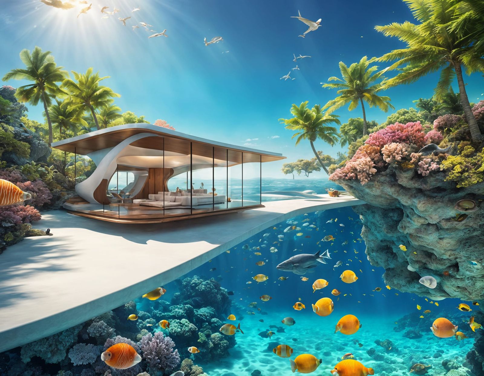 Surreal Solarpunk Coastal Utopia Unveils Harmony with Nature