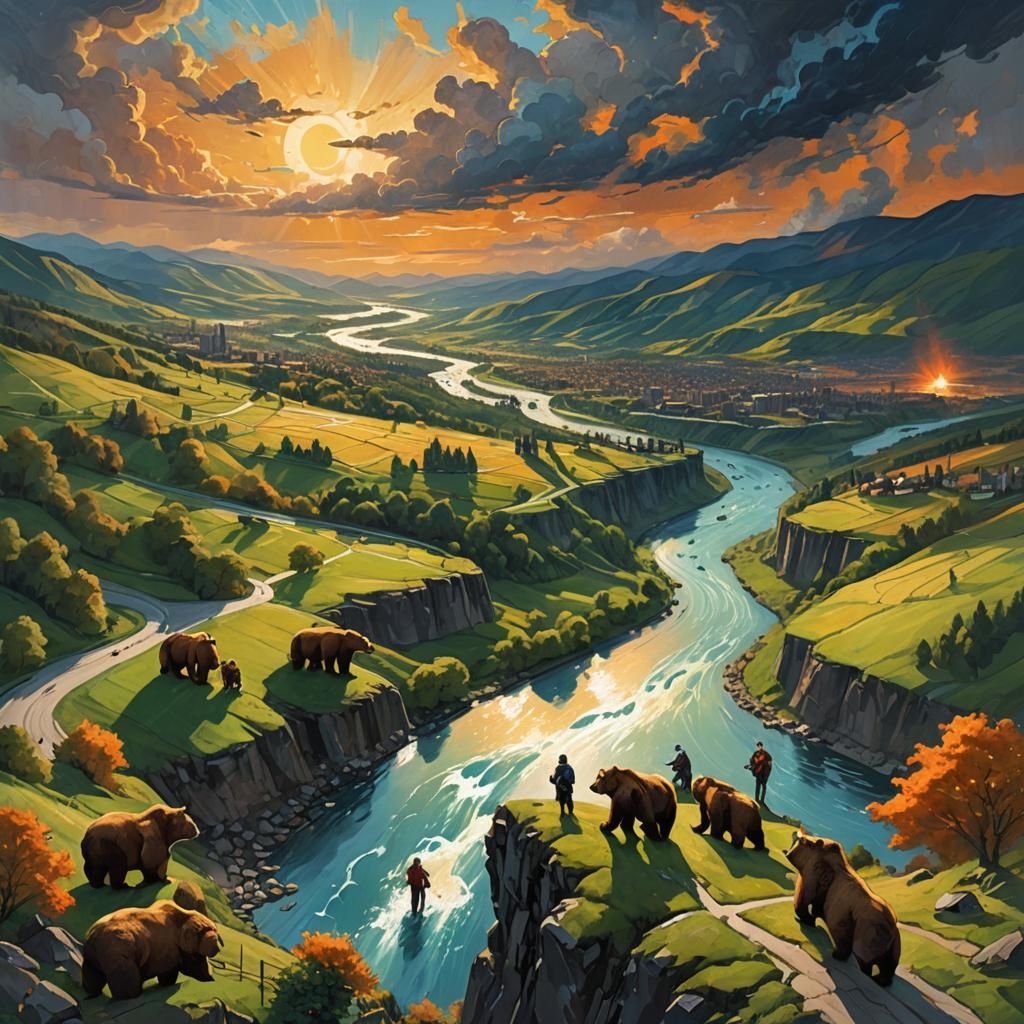 Bear-Men on Green Hills: Fantastical Concept Art