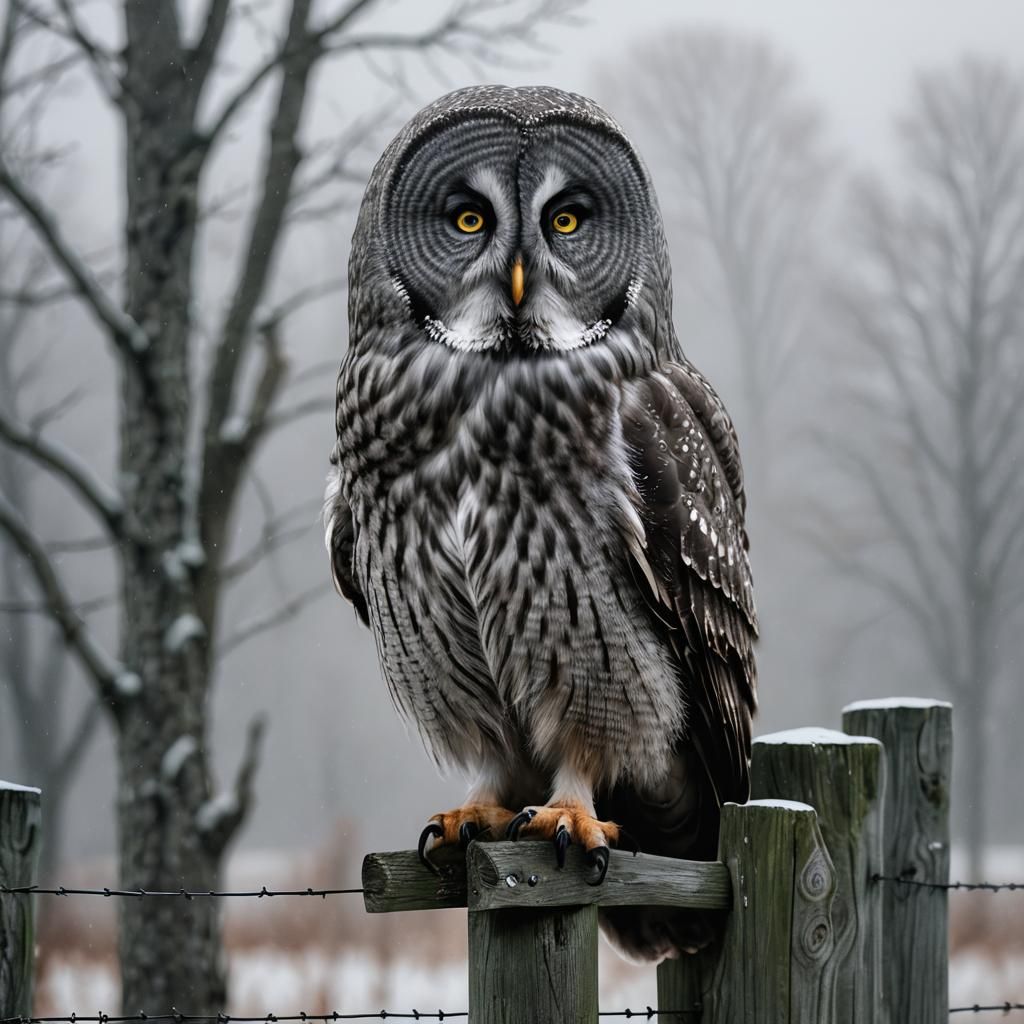 Great Grey Owl Perched in Soft Focus