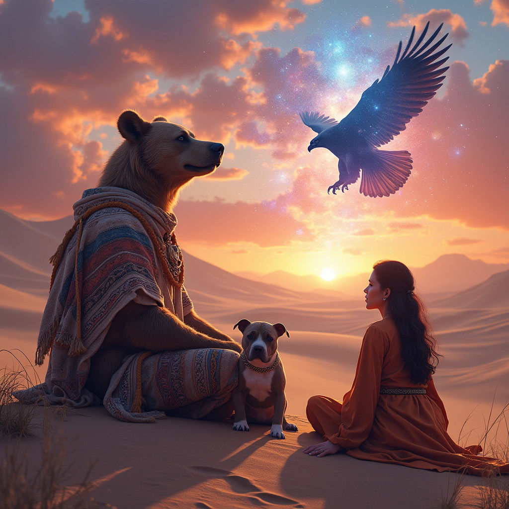 Desert Shaman Sunset Portrait in Hyperrealistic Style