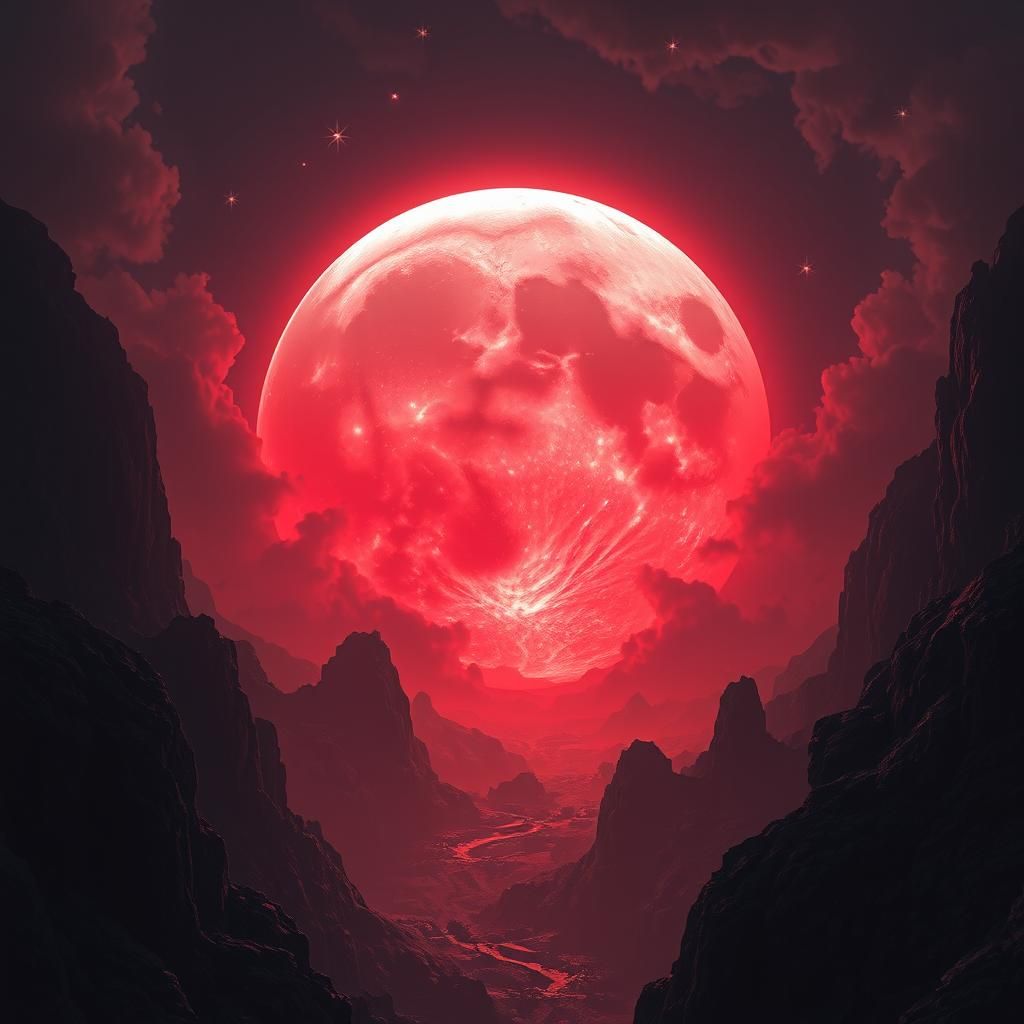 Giant Moon Over Red Planet: Epic Digital Painting
