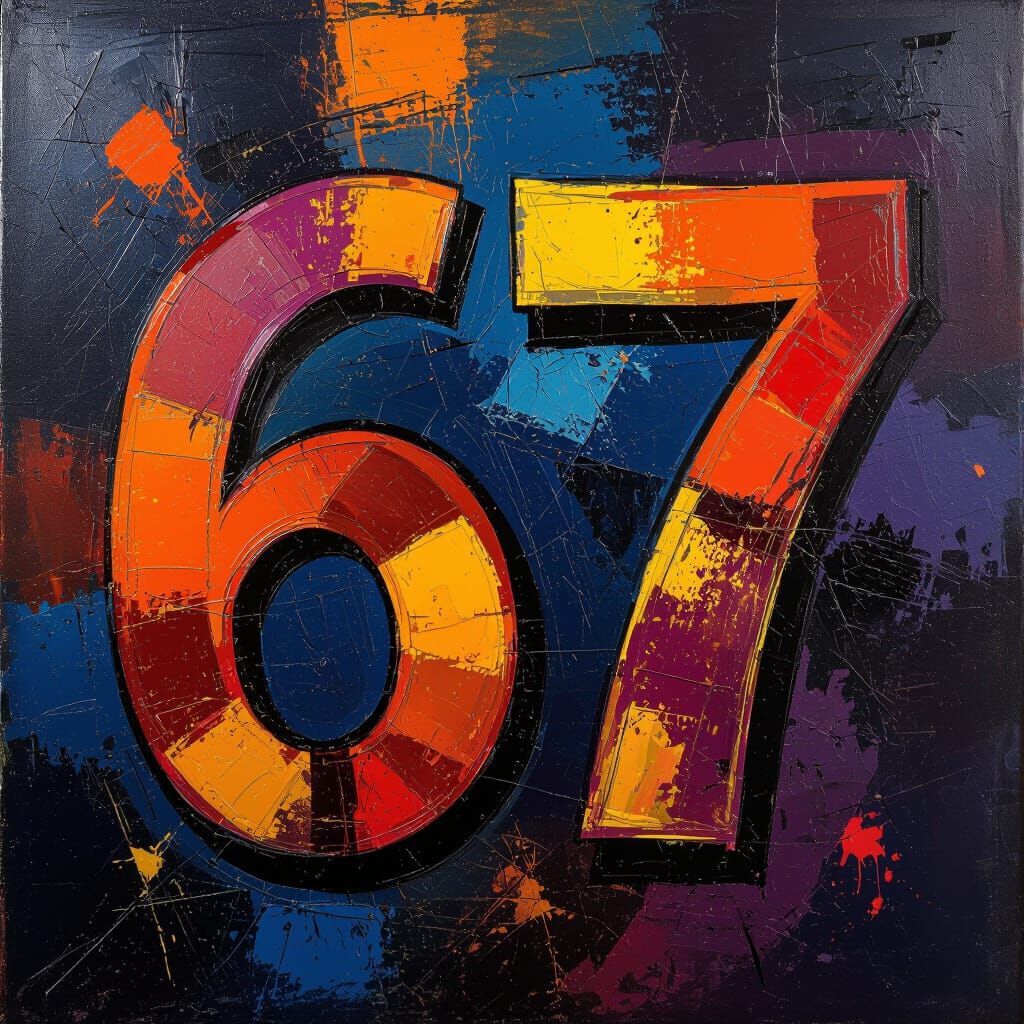 Abstract Expressionist "67" with Bold Colors