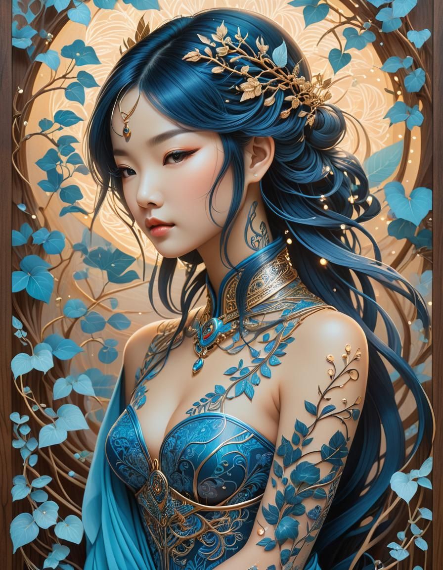 Ethereal Cyber Queen Illustration on Wood Panel