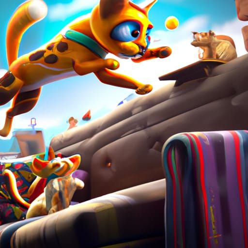 Detailed Cartoon: Cat and Dog Chase