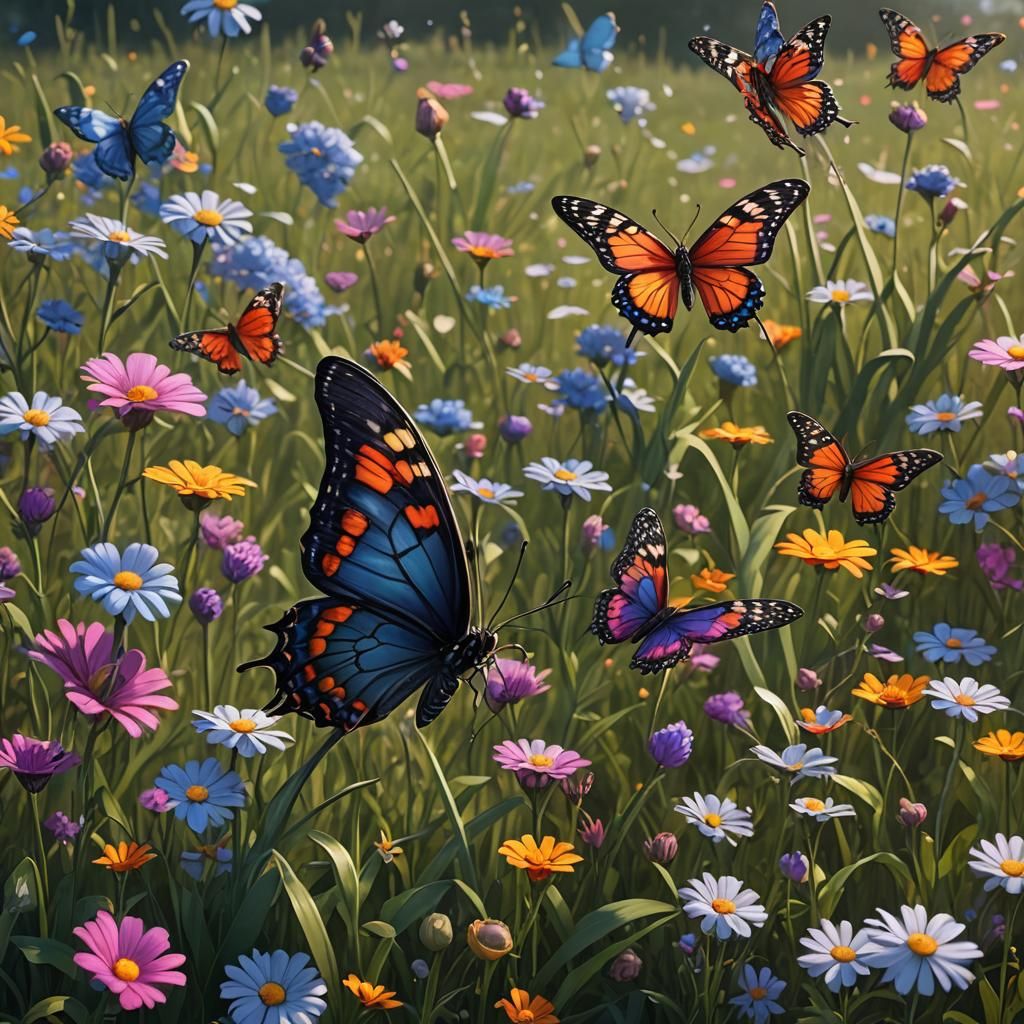 Cartoon in Butterfly Field: Fantasy Concept Art