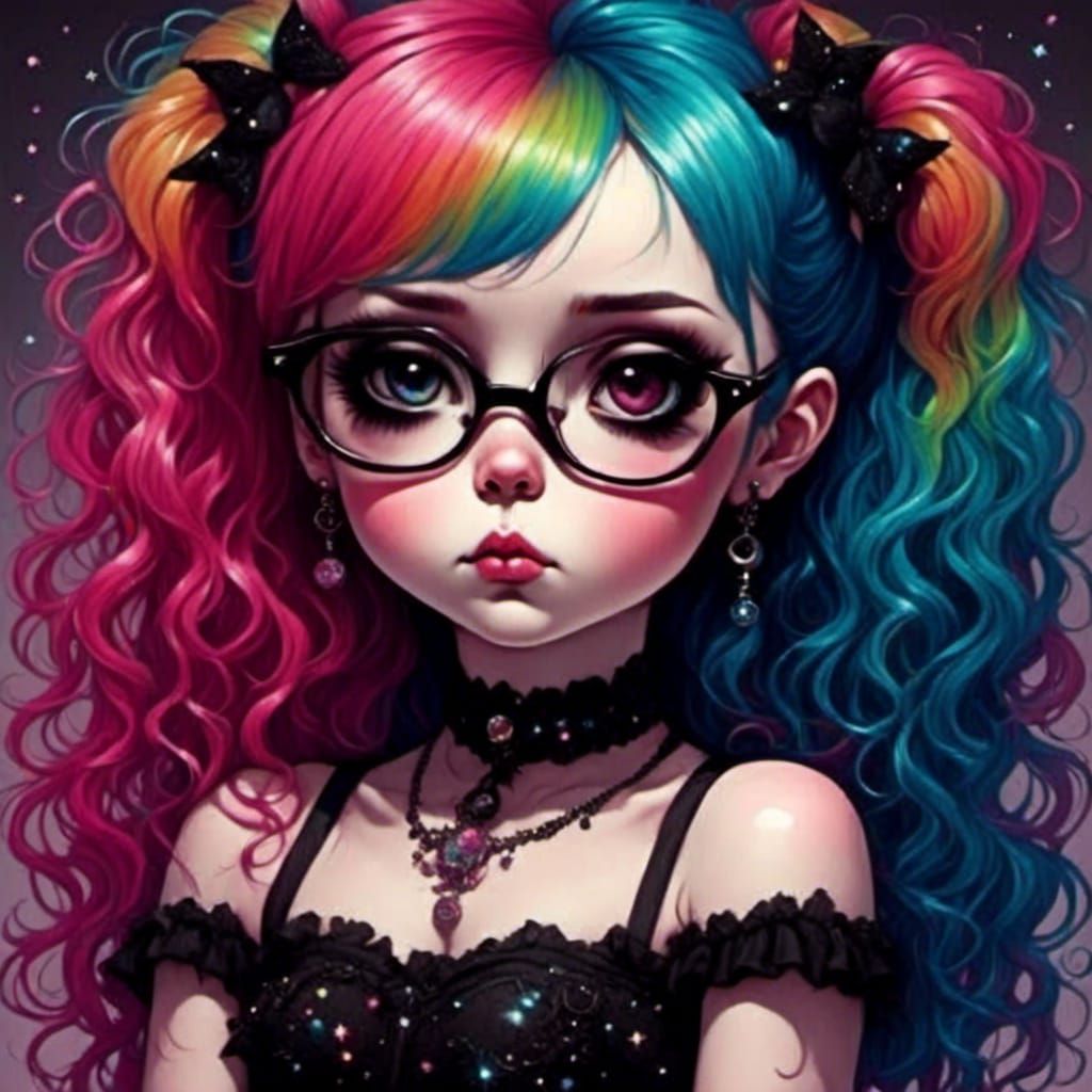 Gothic Anime Fairy with Rainbow Glitter