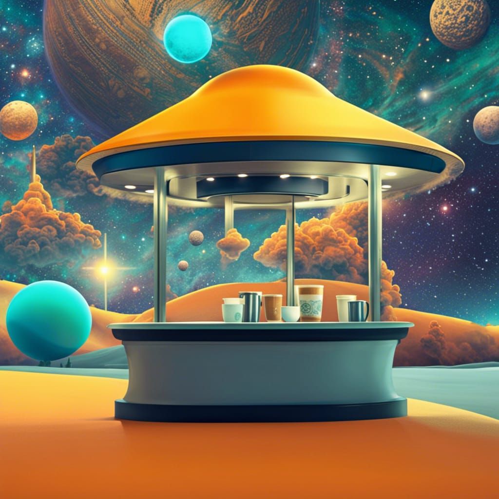 Sci-Fi Coffee Kiosk on Alien Planet