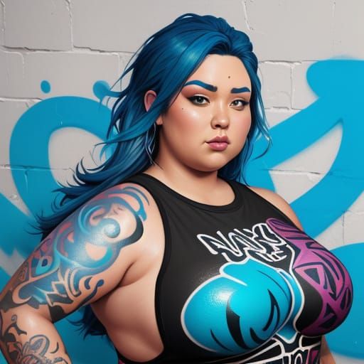 Vibrant Graffiti Art of Woman with Tattoos