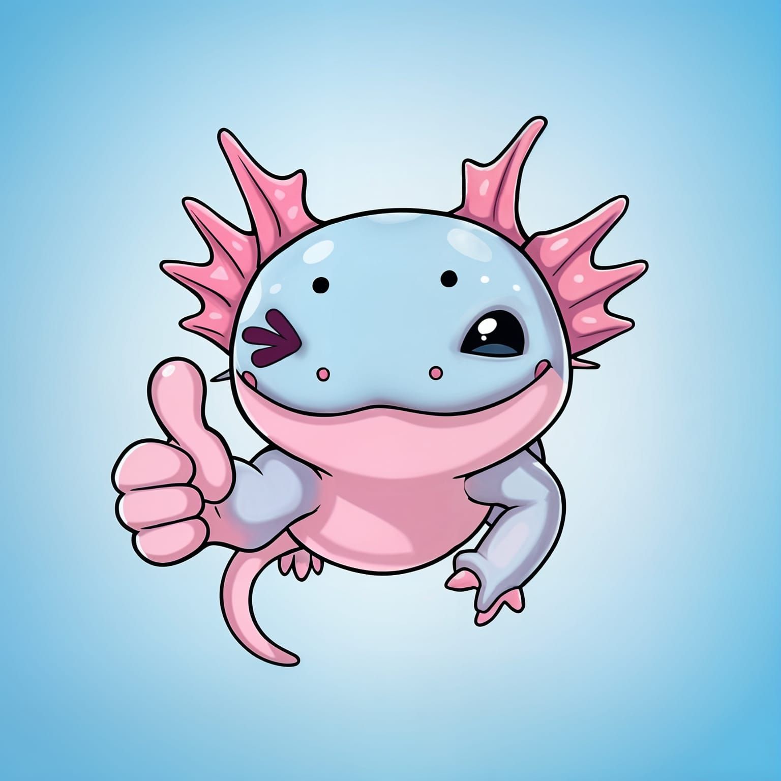 Axolotl Smiling with Thumbs Up on Gradient Blue Background
