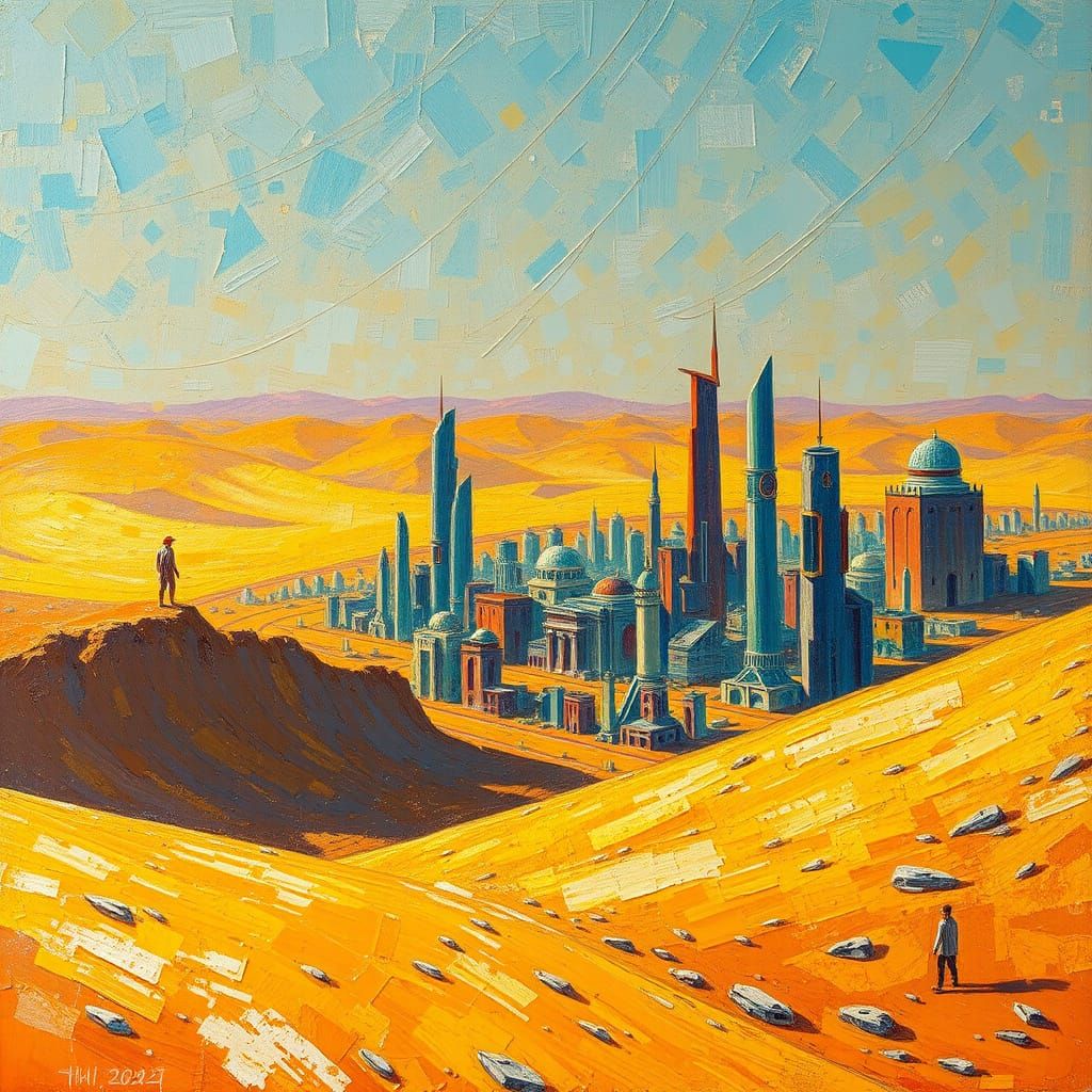 Futuristic Desert City in Neo-Impressionist Style