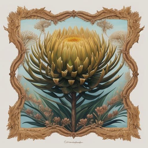 Surreal Protea Blooms in Vibrant, Sun-Kissed Landscape