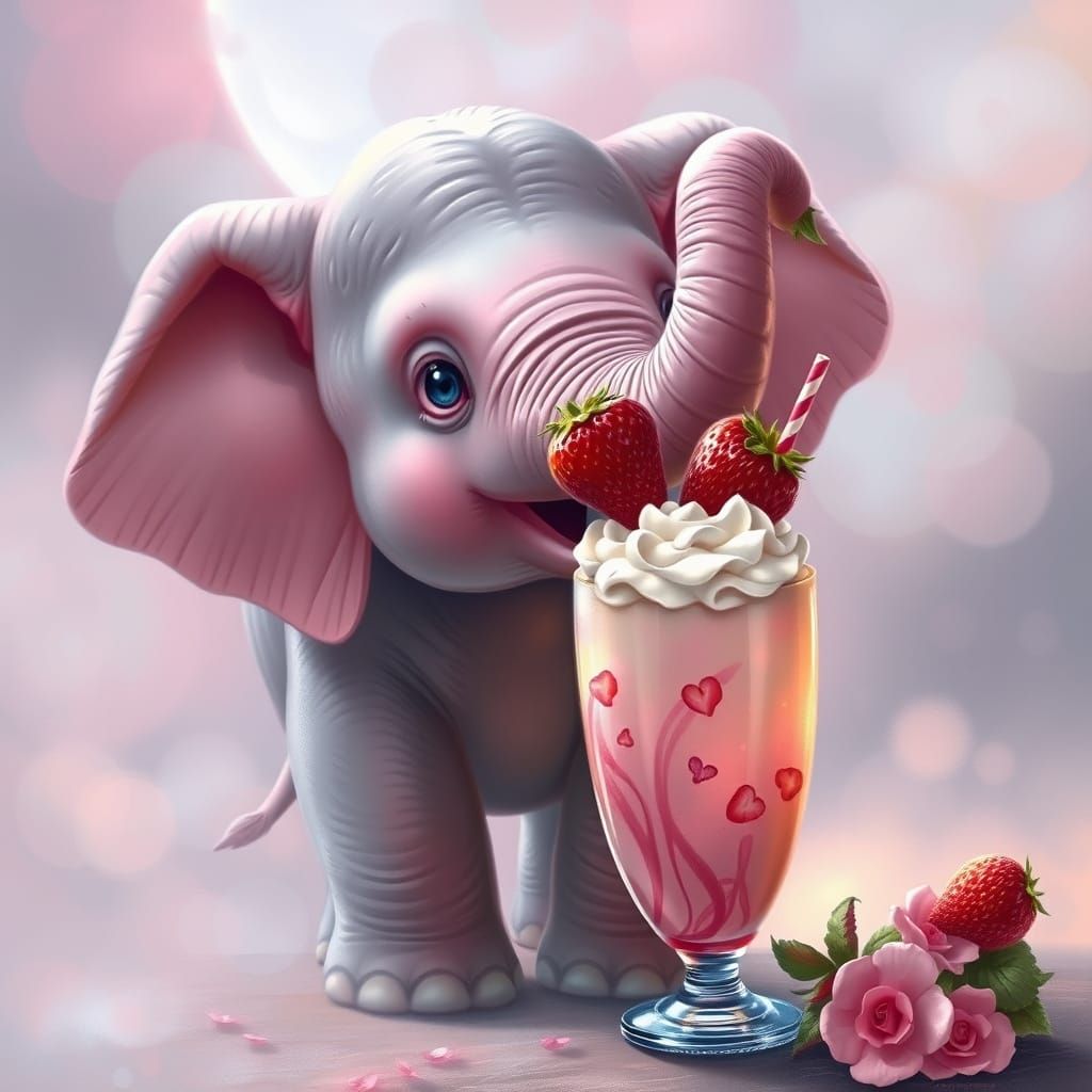 Pink Elephant in Whimsical Strawberry Wonderland