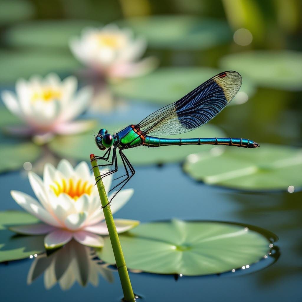 Dragonfly on Reed in Ultra-Realistic Macro Photography
