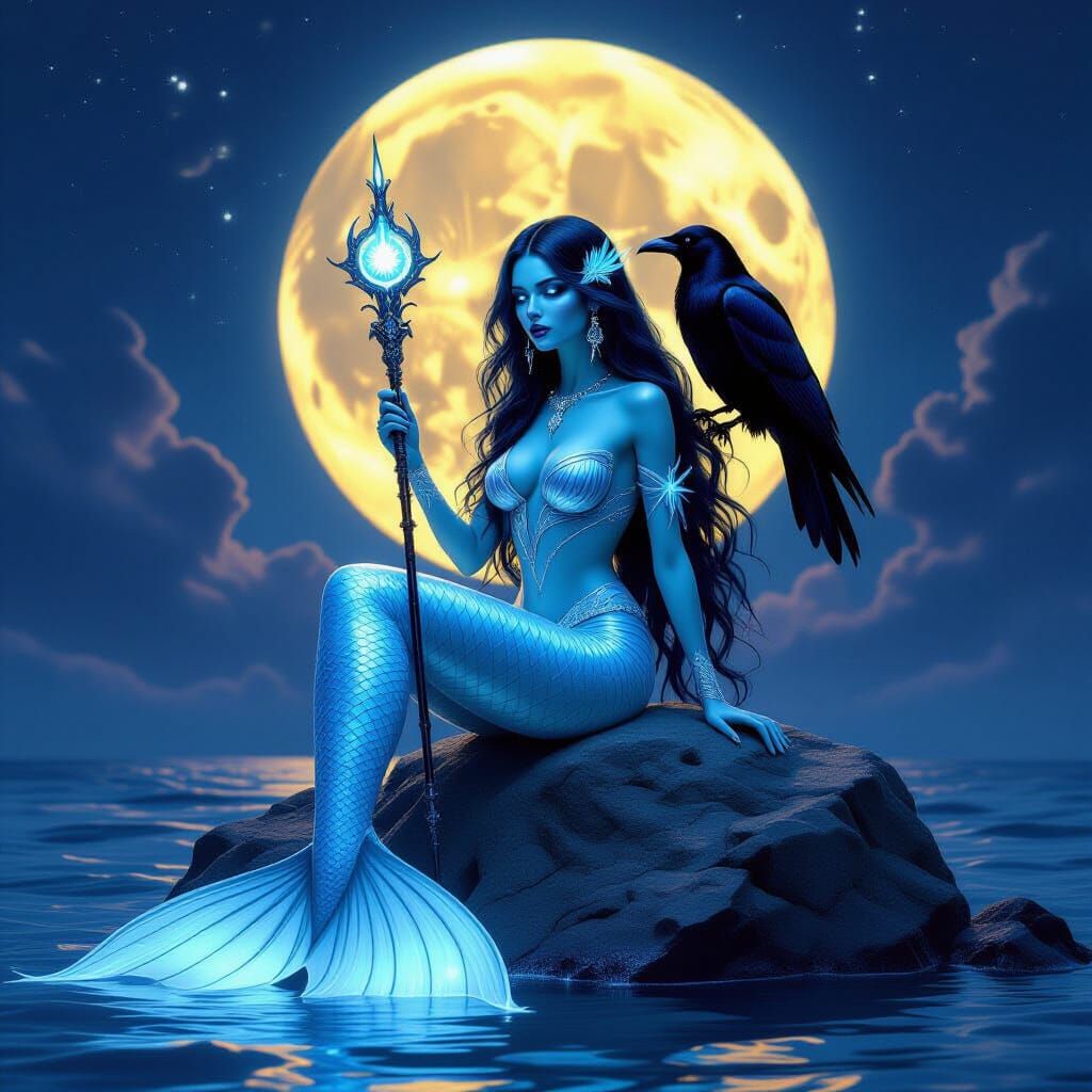 Enchanting Mermaid Sorceress Under Moonlight
