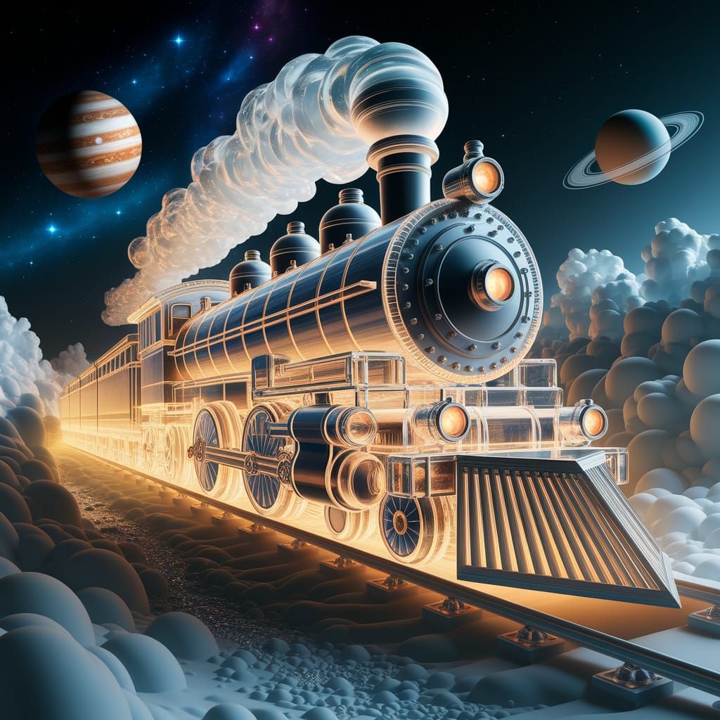 Epic Glass Locomotive in a Starry Night Sky