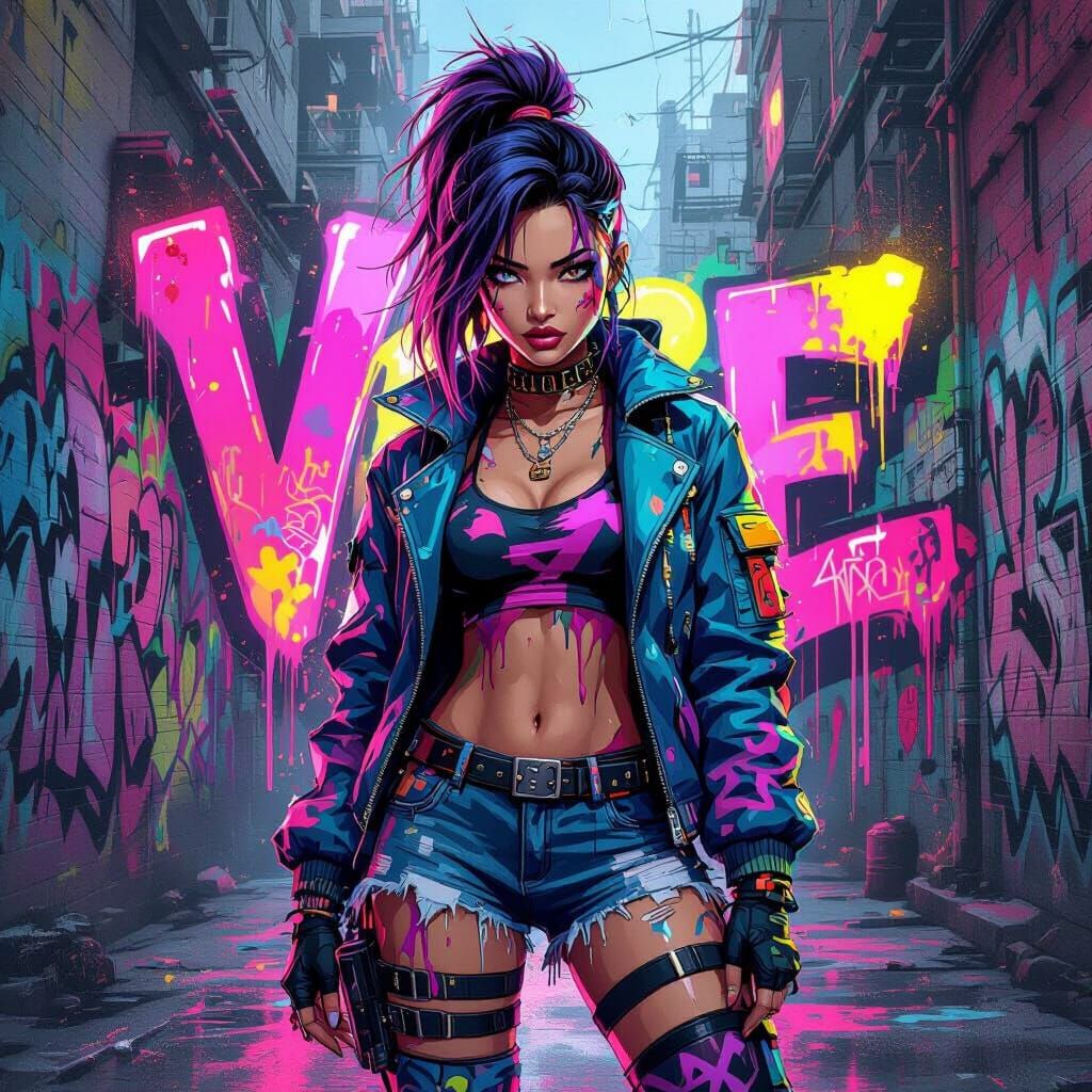 Vi in Vibrant Graffiti Art Style