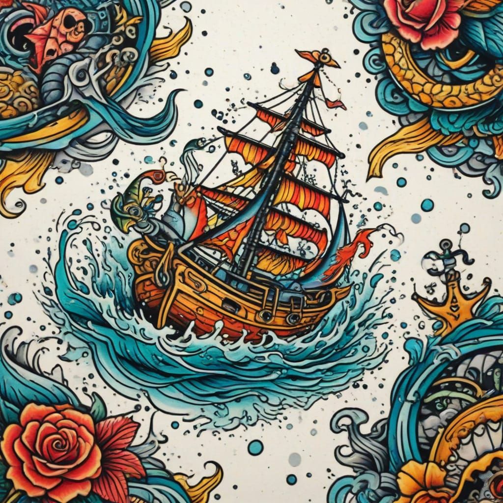 Sailor Jerry Style Tattoo Flash Sheet in 8k