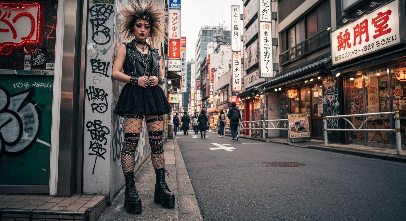 Punk Gyaru Girl in Tokyo's Urban Street Style