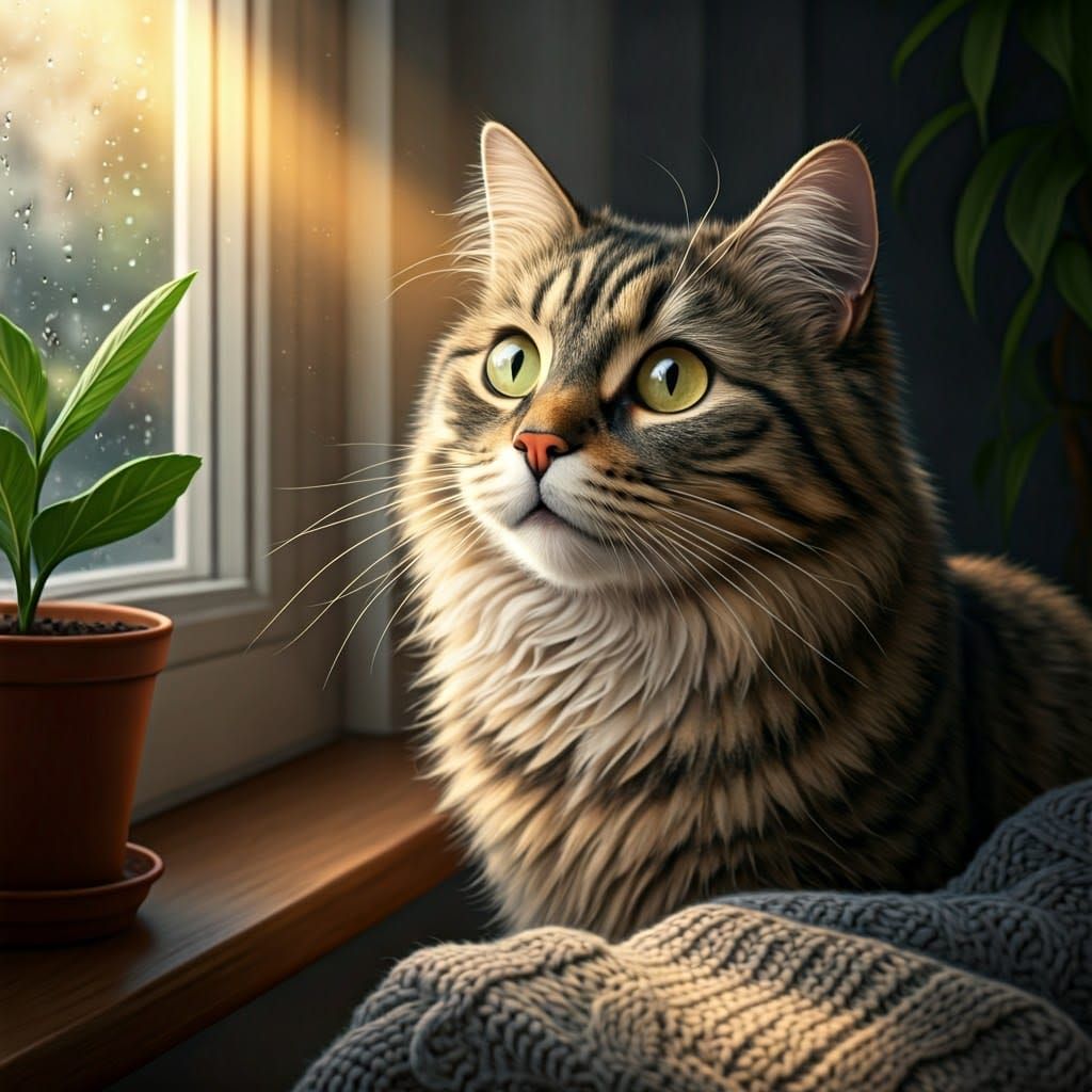 Peaceful Cat in Sunlit Window Scene