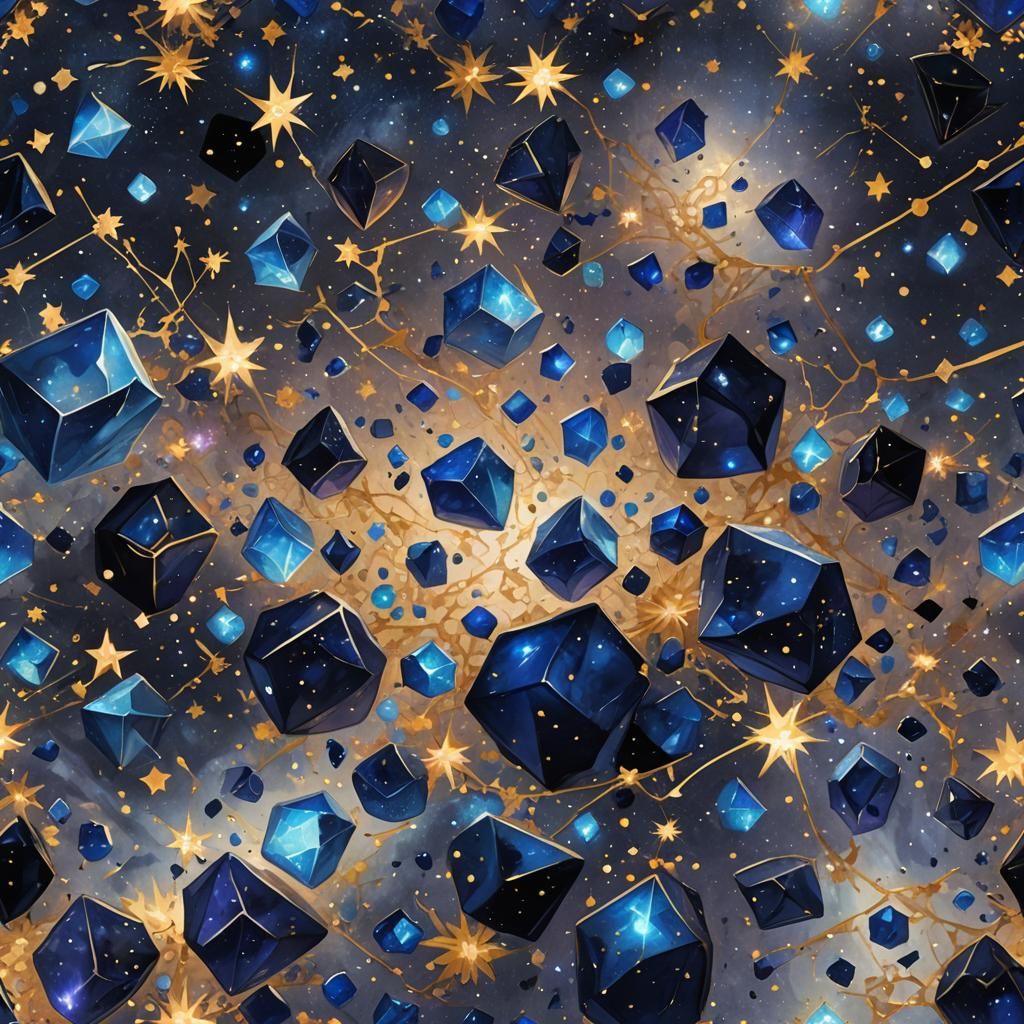 Lapis Lazuli Crystals in Night Sky: Cosmic Concept Art