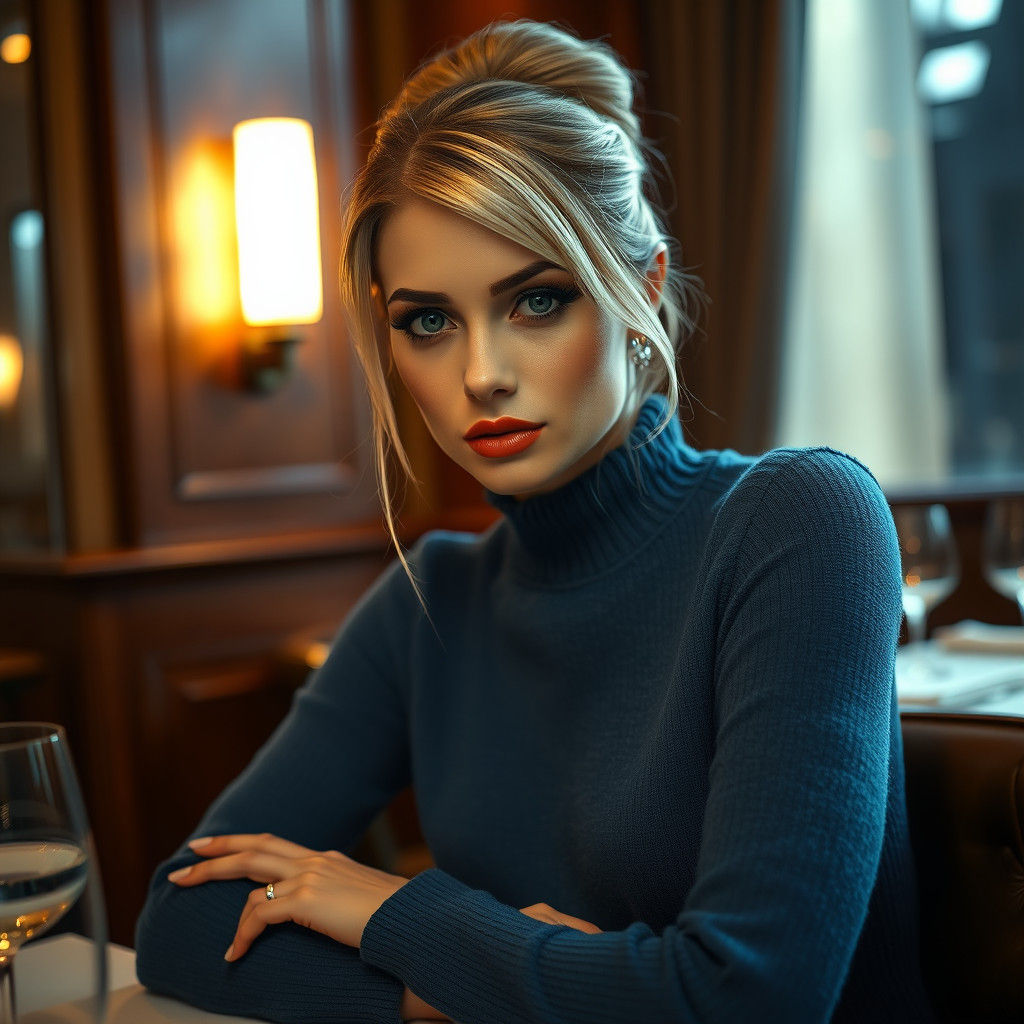 Elegant Blonde in Cashmere, Matte Painting Style
