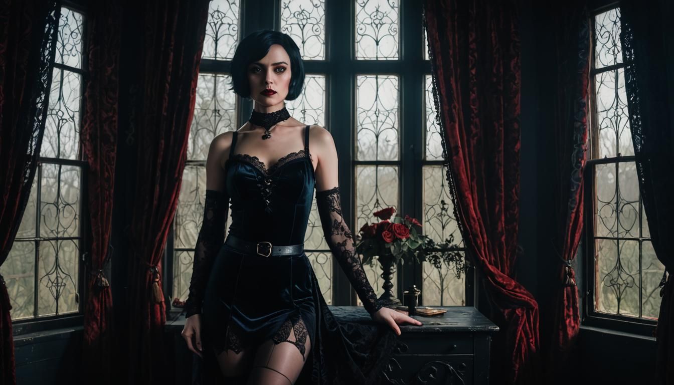 Gothic Glamour Portrait in Soft Natural Light