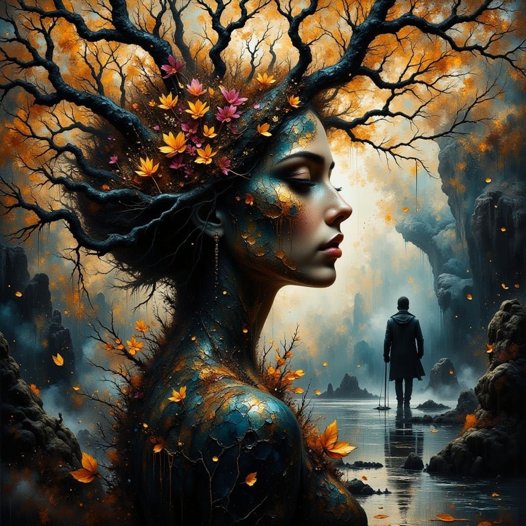 Surreal Hyperkraximalismus Oil Painting of an Ethereal Woman