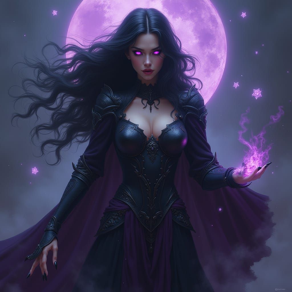 Dark Sorceress in Obsidian Armor, Gothic Fantasy