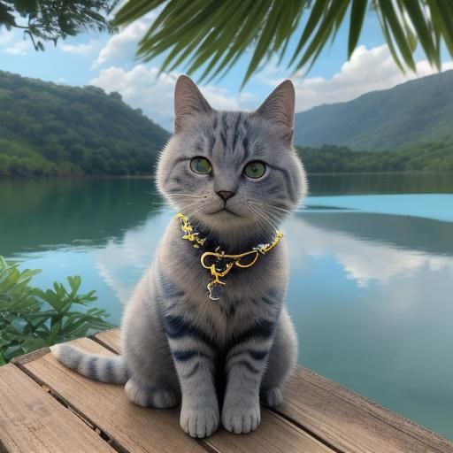 Stained Glass Sunset Lake Scene with Silhouetted Trees