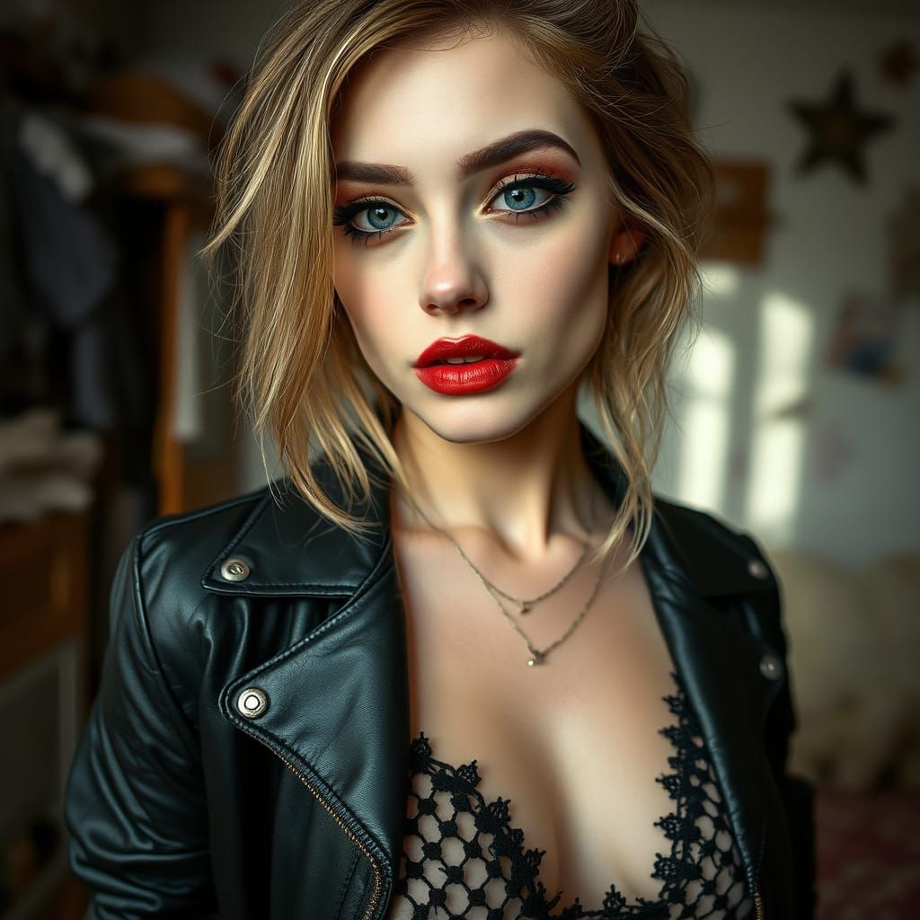 Beautiful Punk Woman with Alluring Eyes, in Contemporary Sty...