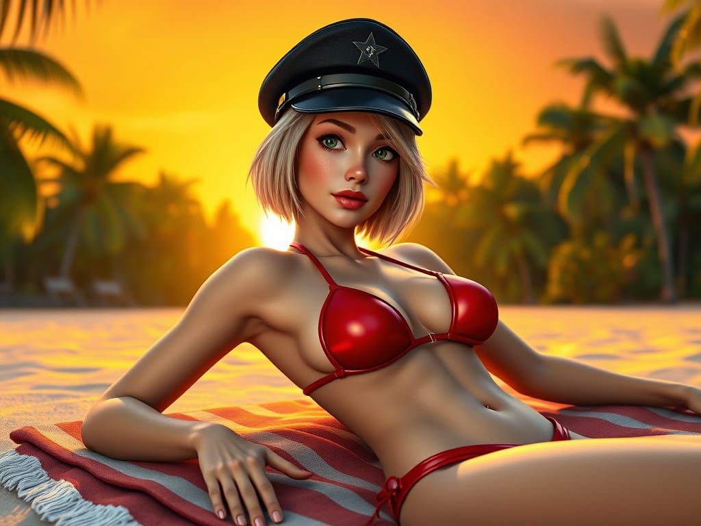 Blonde Woman on Jungle Beach in Pixar-Inspired 3D Art