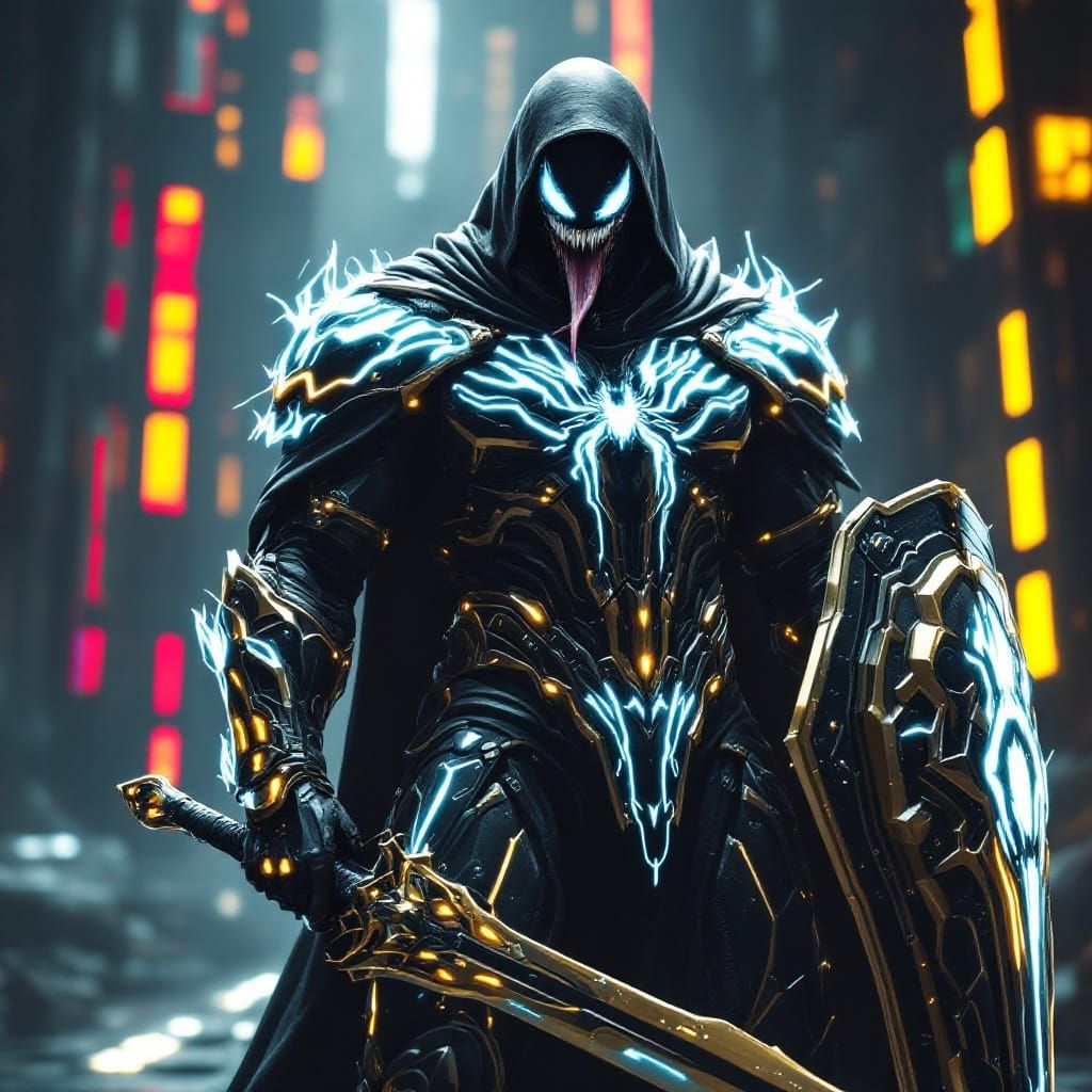 Towering Venom Warrior in Liquid Gold Symbiont Armor