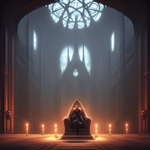 Lonely Dark Lord in Throne Room: Fantasy Art