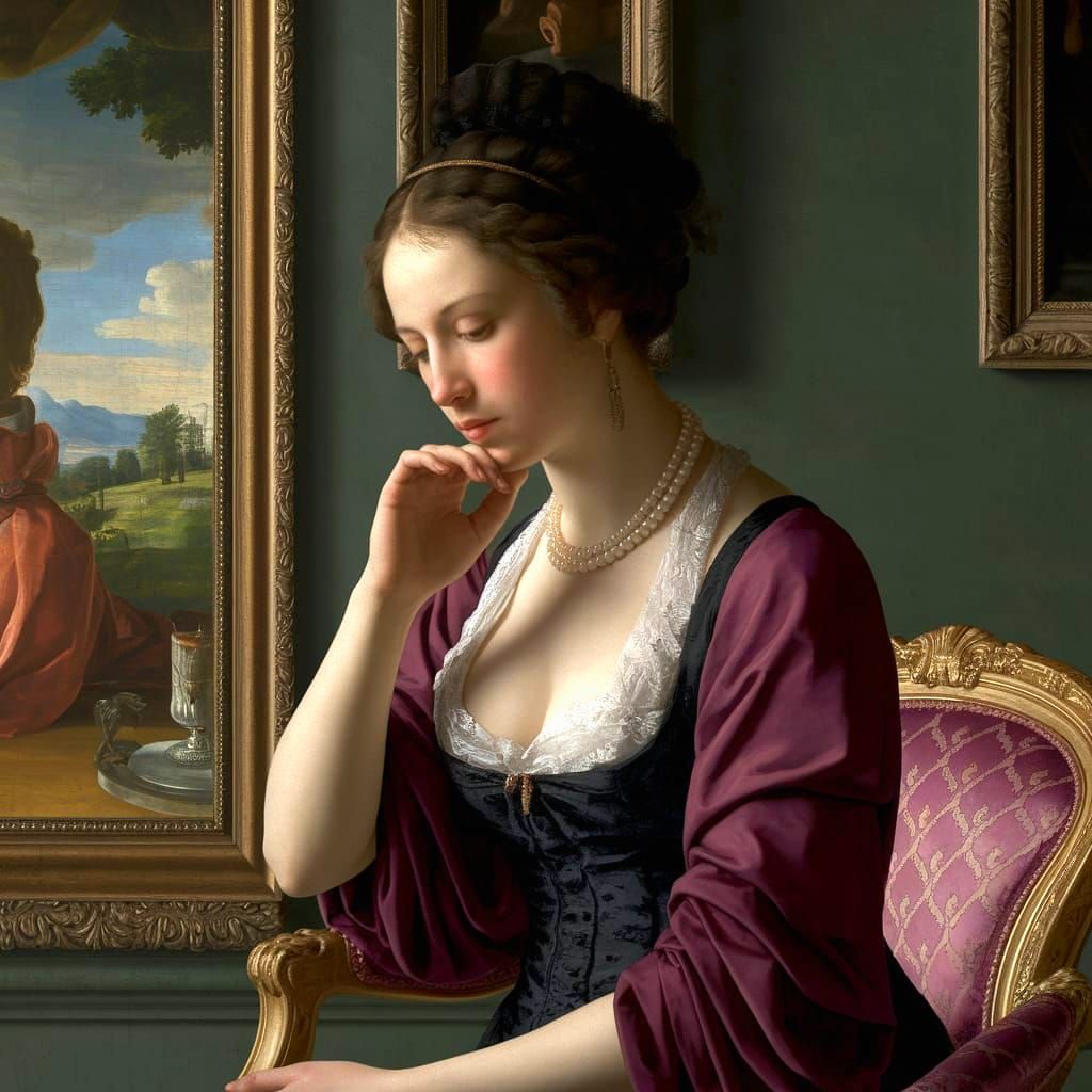 Elegant Lady in Contemplation, Caravaggio Style Portrait