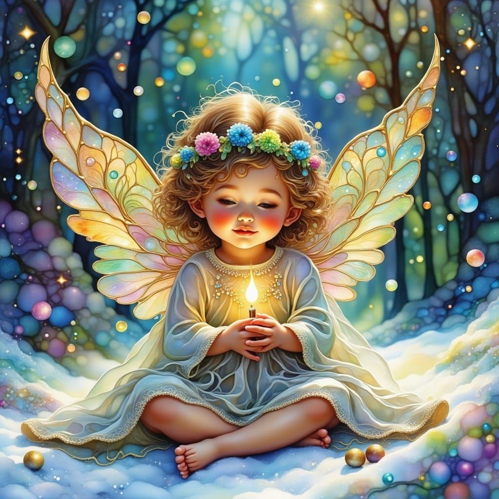 Serene Christmas Angel in Watercolor and Alcohol Inks