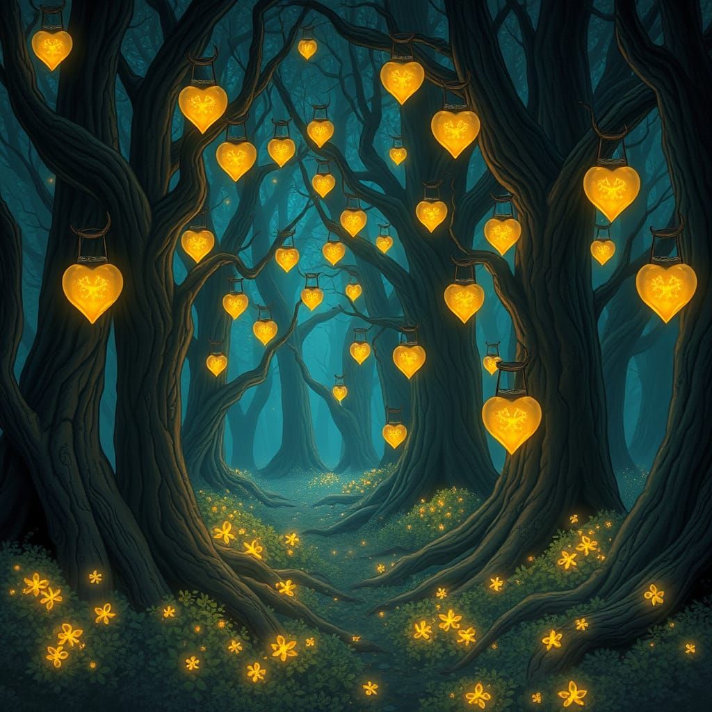 Ancient Mystical Forest Glows with Heart-Shaped Lanterns and...