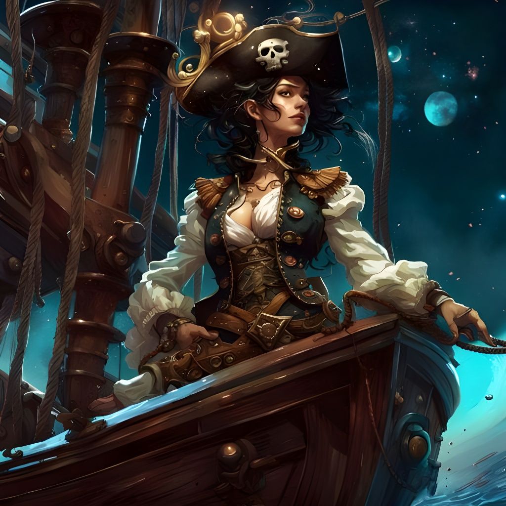 Stunning Space Pirate Woman on Deck