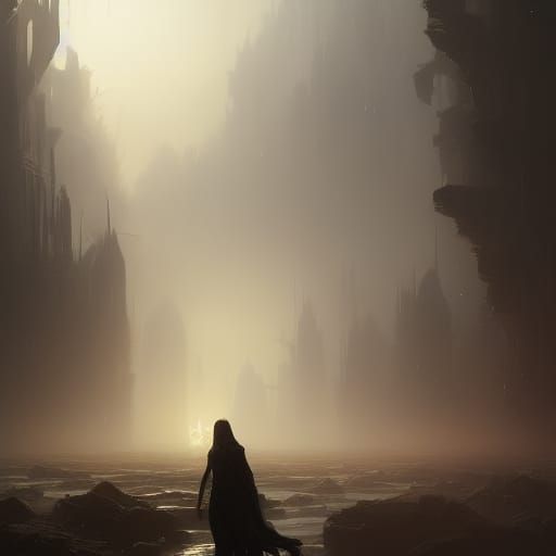 Dark Fantasy Concept Art in Purple and Yellow