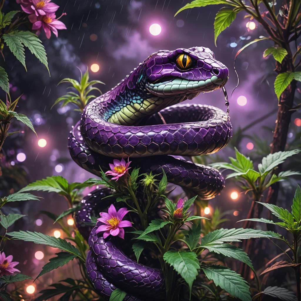Glowing Snake in Cannabis Jungle Photography